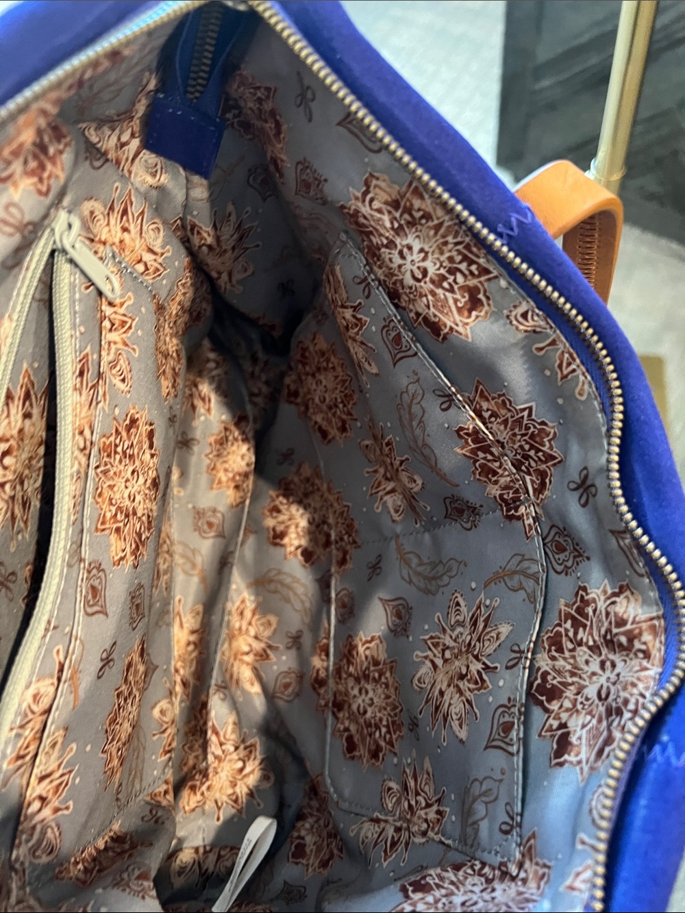 HOBO Cobalt Suede Shoulder Bag with Tan Leather Straps - Picture 3 of 4